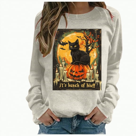 Futezty Halloween Sweatshirts for Women Plus Size Long Sleeve Cute Graphic Pullover Top 2025 Fall Fashion Shirt Clothes