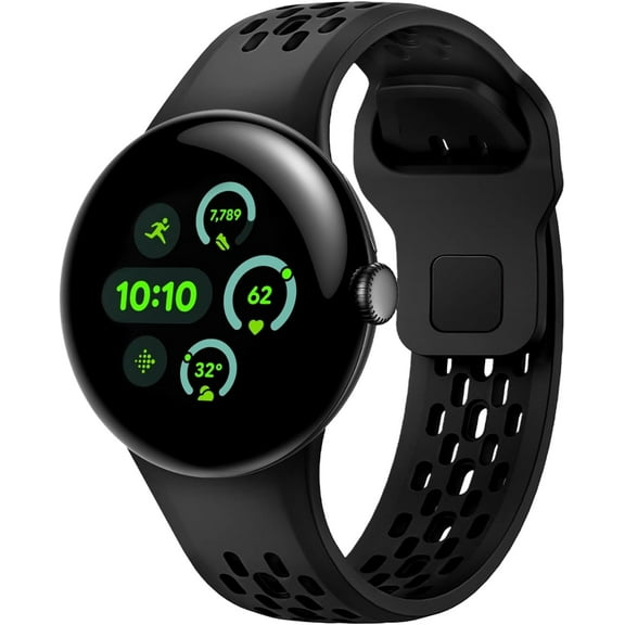 KOMI Silicone Band Compatible with Google Pixel Watch 3 45mm Band, Breathable Waterproof Sport Replacement Strap for Pixel 3 Watch Band 45mm Women Men Black