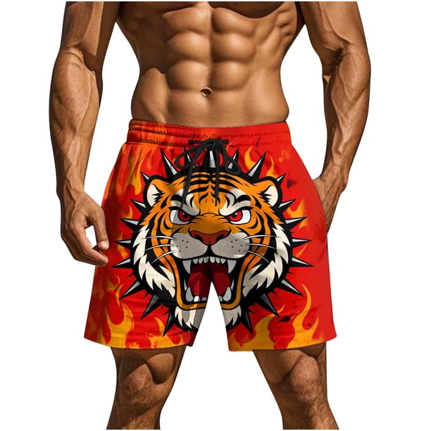 Pantalones de Baño de Cintura Elástica para Hombres Pantalones Cortos de Playa de Bolsillo Doble con Impresión Divertida