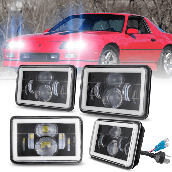 4PCS 4x6" LED Headlights Hi/Lo Beam Fit Chevrolet Camaro Iroc-Z Z28 RS 1982-1992