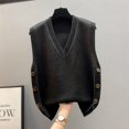 thumbnail image 2 of RMGVDSD Women's Sweater Vest Fall Winter Solid Color Sleeveless Button Sweater Vest Jacket Soft Pullover Hoodie Knitwear /Black, 2 of 3