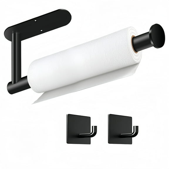 Paper Towel Holders, Self Adhesive or Drilling Paper Towel Holder Under Cabinet, Stainless Steel Black Paper Towel Holder Wall Mount for Kitchen, Bathroom, Sink, Pantry, Fridge