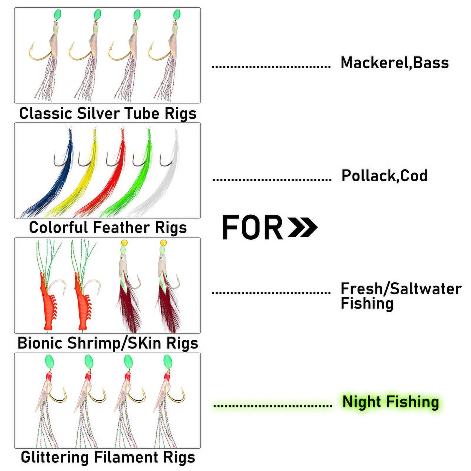 15 Packs Mackerel Feathers Hooks Bass Cod Lure Rigs Sea Boat Fishing Tackle