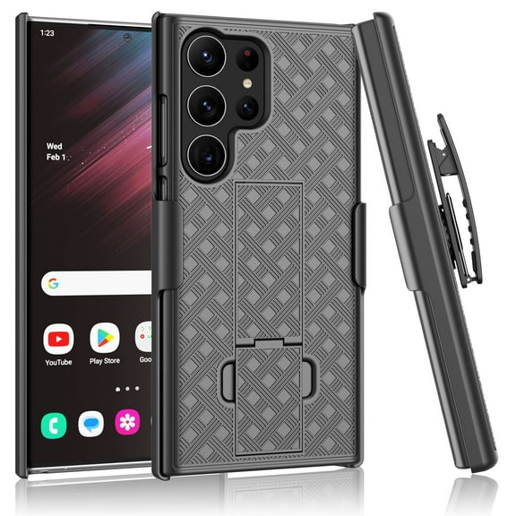 Case Belt Clip Holster for Samsung Galaxy S25 Ultra - Swivel Cover Kickstand Armor Combo Drop-Proof