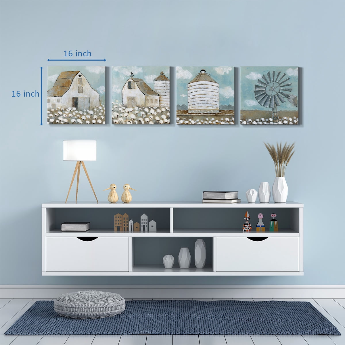 Wexford Home Teal Barn Wall Art Oil Painting 32 x 32 inches Set of 4 Barnhouse Pictures Prints for Farmhouse Cabin Home Vacation House