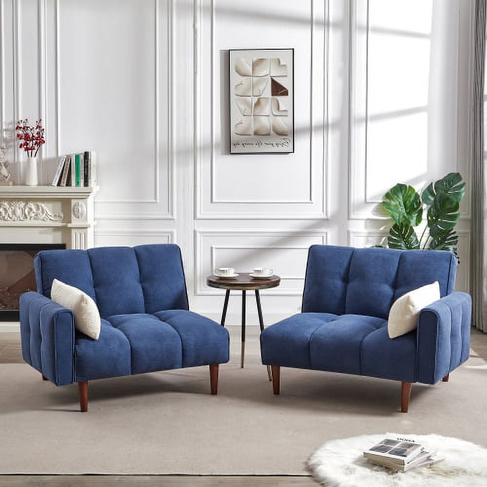 Leumius Convertible Futon Sofa Bed, Modern Linen Fabric Adjustable Couch Sleeper Sofa, Blue