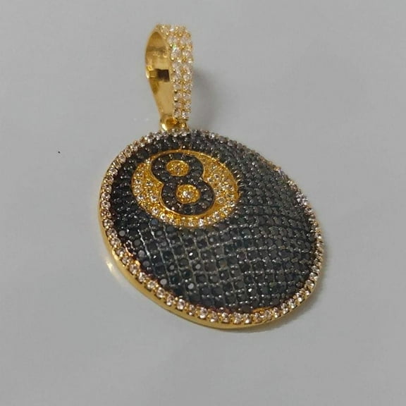 2.60 Ct Black Moissanite 8 Ball Billiards Pendant - 14K Yellow Gold Plated Chain, Perfect for Gift