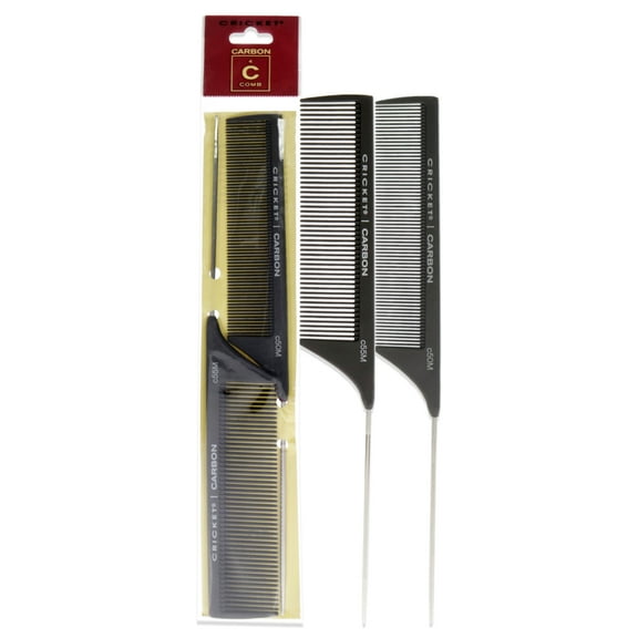 Carbon Comb Duo Set by Cricket for Unisex - 2 Pc Set 1pc Seamless Fine Tooth Pattern Metal Rattail Comb - C50M , 1pc Seamless Medium Tooth Pattern Metal Rattail Comb - C55M