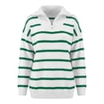 thumbnail image 4 of Womens Knit Tops Striped Quarter Zipper Long Sleeve Fashion Casual Pullover Sweaters for Daily Wear Green M, 4 of 7