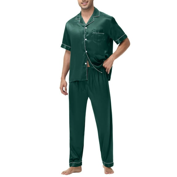 Pjamas Men Turn Down Collar Short Sleeve Ice Silk Pajamas Spring Summer Buttons Homewear Set Pj Sets for Men Comfy Pajamas for Men Set Mens Lounge Set