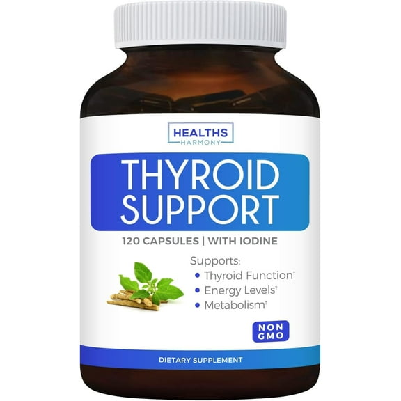 Healths Harmony Thyroid Supplement with Iodine, Thyroid Support for Women and Men, 120 Capsules
