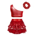thumbnail image 2 of Choomomo Robe de Danse de Ballet à Paillettes pour Filles, Crop Top avec Franges, Jupe Tutu, Tenue de Claquettes, Rouge 10, 2 of 7