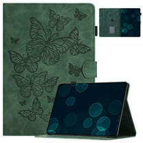 Dteck Folio Case for Amazon Fire HD 10 Tablet (9th/7th Generation, 2019/2017 Release), Embossed Butterfly PU Leather Slim Fit Stand Cover with Card Holder,Green