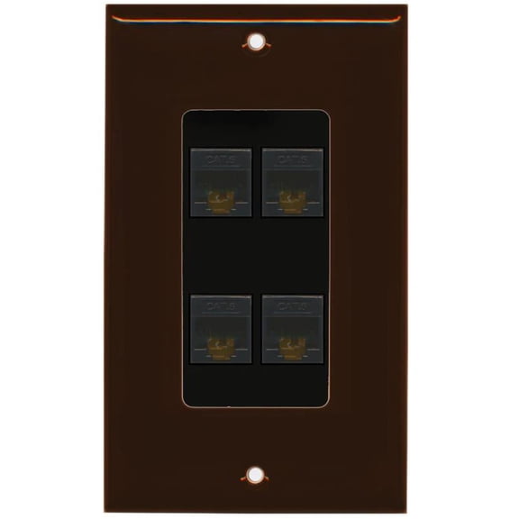 RiteAV Decorative 1 Gang 4 Port Cat6 Wall Plate - Brown/Black