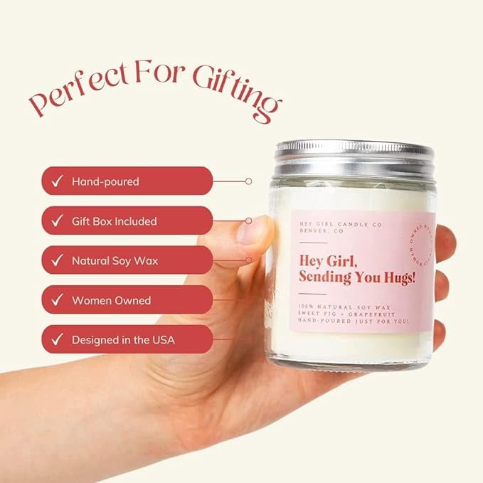 Unboxme Jar Candles Gift for Women, Thinking of You, A Virtual Hug in a Jar, Sweet Fig + Grapefruit 13oz Aromatherapy Candle, 60-80 Hour Burn with Gift Box