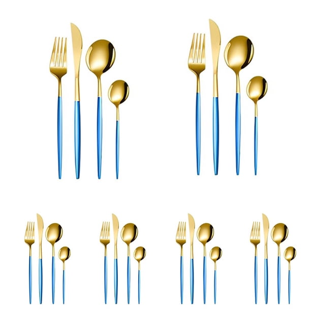 Juego de cubiertos dorados de 24 piezas, juego de cubiertos para 6, juego de cubiertos de acero inoxidable, incluye cucharas, tenedores y cuchillos, cubiertos de cocina para el hogar, la oficina, el