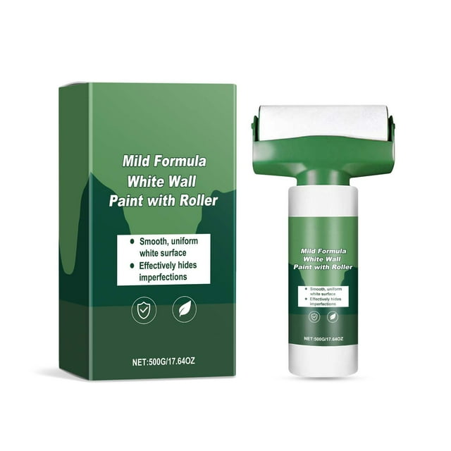 White Roller Wall Paint (500g) - High Coverage Stain Blocking Emulsion for Quick Room Refresh & Upcycling