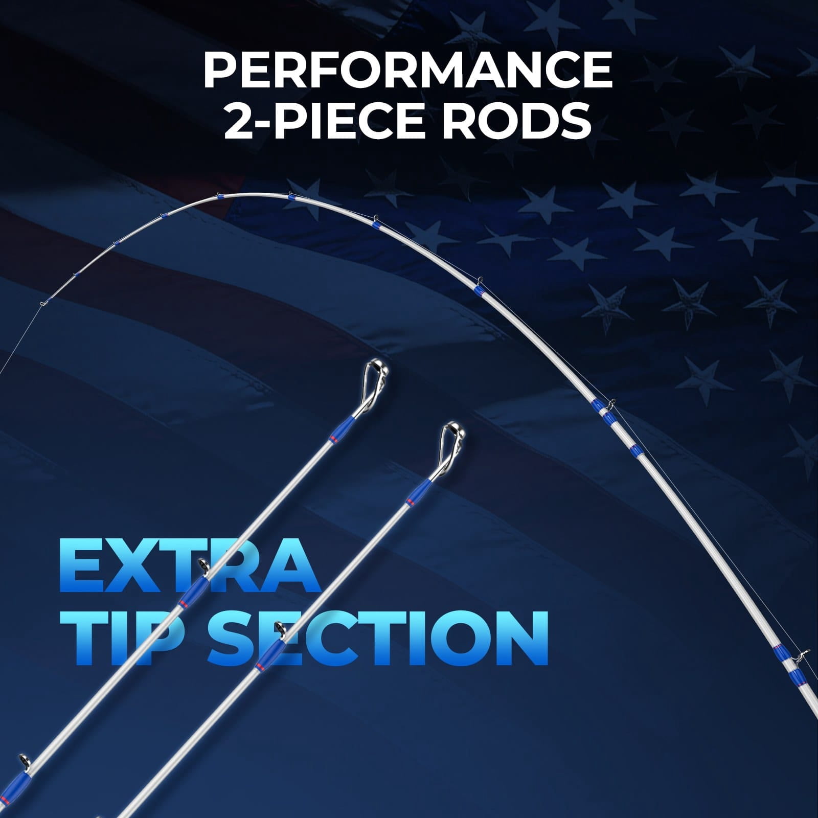 KastKing Royale Legend Patriot Twin-Tip Baitcasting Fishing Rod and Reel Combo，Cast: Left Reel, 6'6''- M Rod(2 Pcs + Extra Tips)