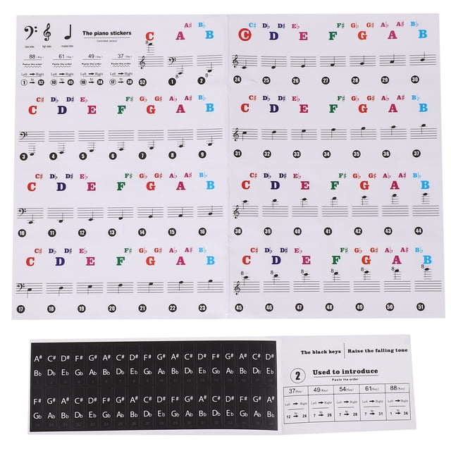 1 hoja de pegatinas de teclado de Piano de papel pegatinas de Piano perfectas para niños que aprenden Piano