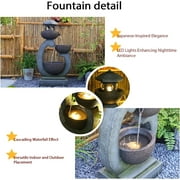 Water Fountain Tranquil Zen Pagoda Waterfalls Fountains Bowl with LED Lights for Patio Yard Porch Pool Decor