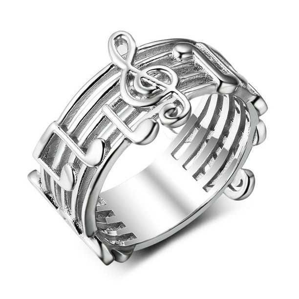 Platinum Plated Diamante Euryprosopic Rings Musical Note Pattern