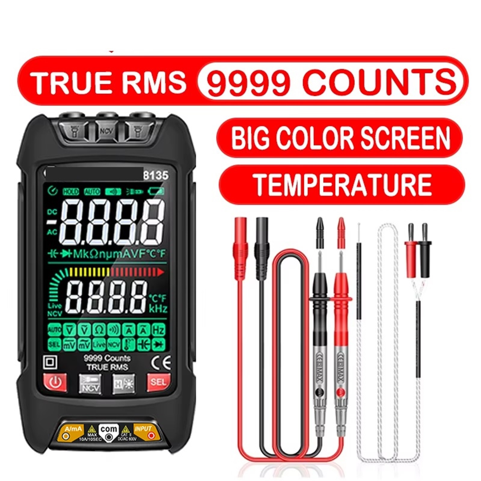 1000V True RMS Digital Multimeter 9999 Counts High-Precision AC DC Voltage NCV Test Automatic Range Multimeter ,Battery Test