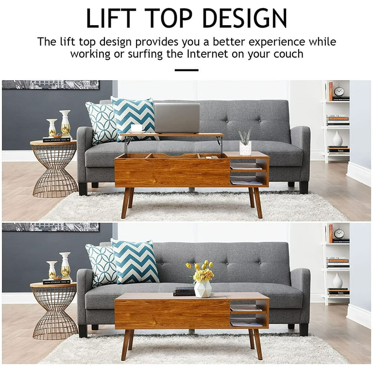 Modern Lift Top Coffee Table with Hidden Compartment Storage,Adjustable  Wood Table for Living Room,Brown