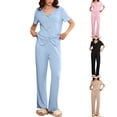 thumbnail image 7 of Summer Lounge Outfits for Women 2 Piece Bowknots Short Sleeve V Neck Shirt and Long Pants Soft Pjs Sets (XL, Beige), 7 of 7
