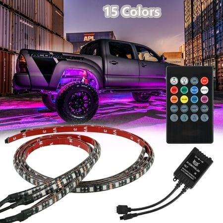 4Pcs 15 Colors Multicolor RGB IR Remote LED Strip Under Car Tube Underglow Music Sound Active Sensor Lights (36