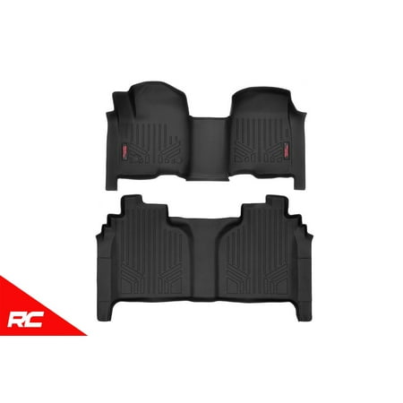 Rough Country Floor Liners compatible w/ 2019 Chevy Silverado GMC Sierra Crew Cab Bench 1st 2nd Row Weather Mats