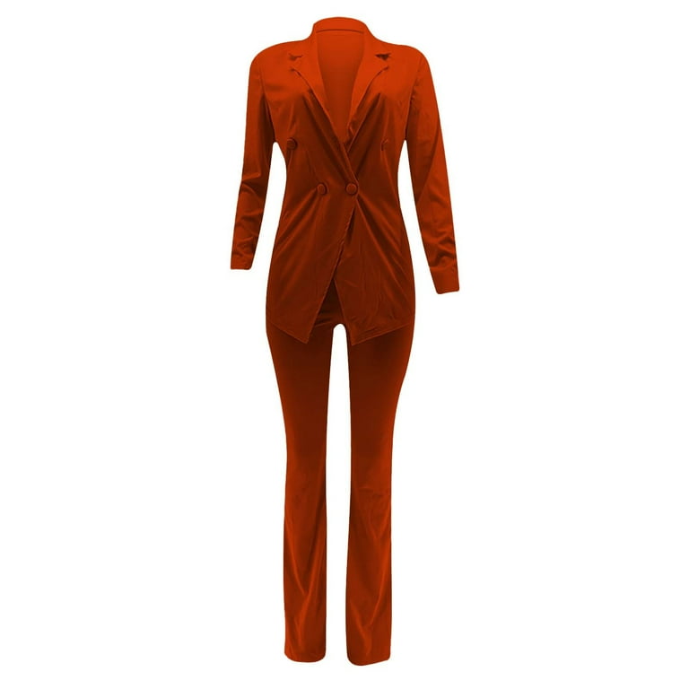 Women s Trouser Suits Two Piece Outfits Set Petite Ladies Suit Blazer Jacket High Waist Trousers Notched Collar Regular Fit Work Office Casual Smart