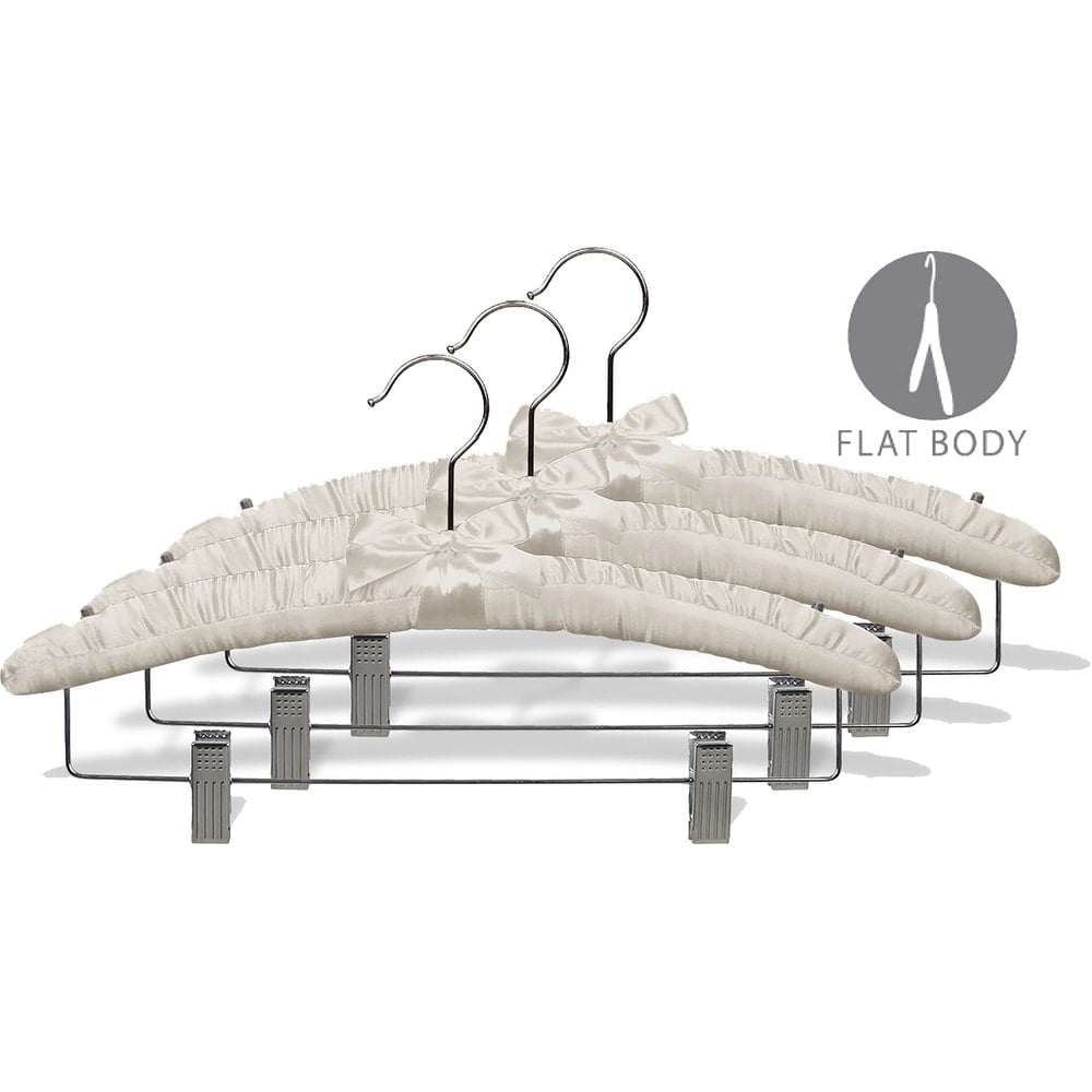 The Great American Hanger Company Ivory Satin Combo Hanger with Adjustable Cushion Clips, Padded Wood Hangers with Chrome Swivel Hook & Studs for
