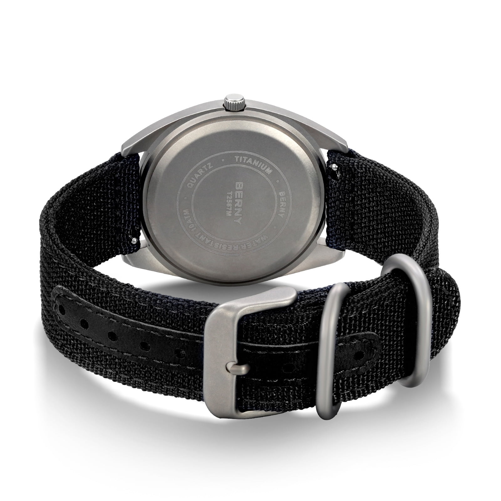 BERNY Titanium Watch for Men, Sport Men's Field Watch, Military Analog Quartz Watch with Date, Canvas Strap, Japanese Quartz Movement, Super Luminous, 10ATM Waterproof Army Wristwatch, Black