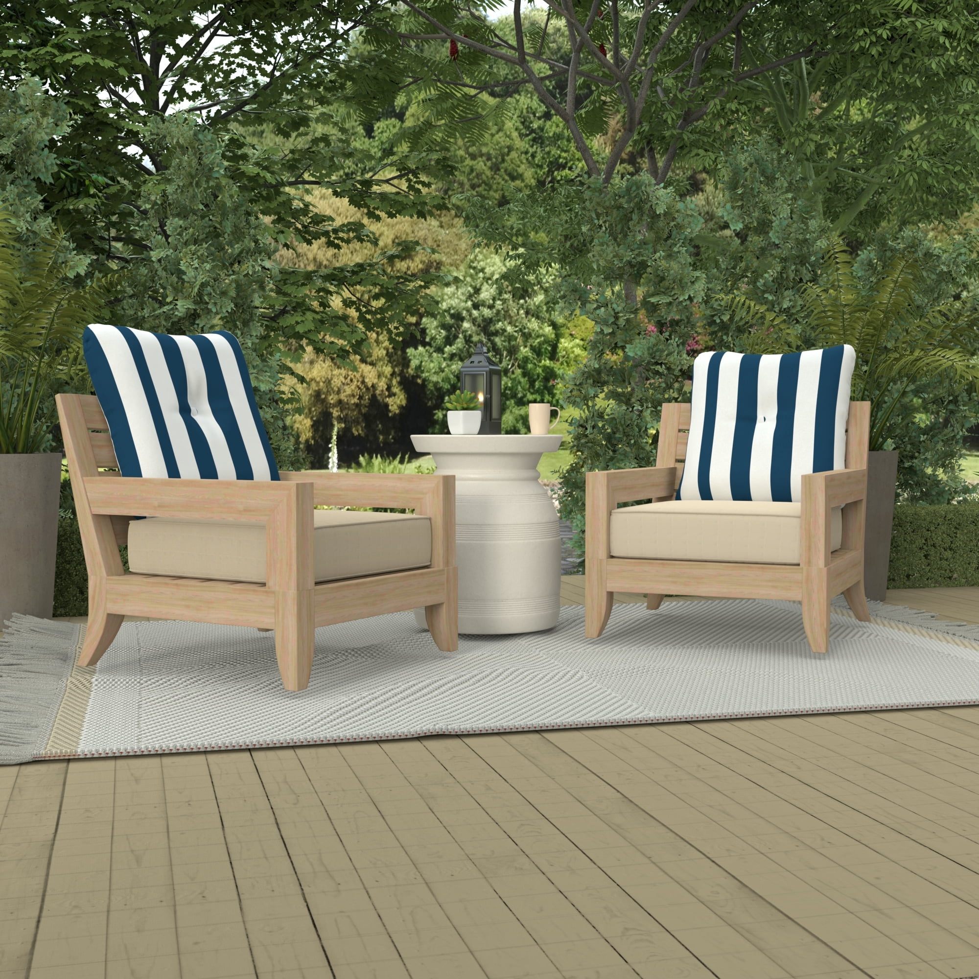 Jordan Manufacturing 23.5" x 24" Awning Navy Stripe Square Tufted Outdoor Deep Seat Chair Back Cushion with Fabric Button