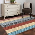 thumbnail image 3 of Boho Orange Area Rug 4x6 FT, Non Slip Kids Room Carpet, Yellow Geometric Stripes Turquoise Bohemia Washable Soft Floor Carpet Non-Shedding Throw Rug for Dorm Kitchen Study Room Home Office Bedside, 3 of 9