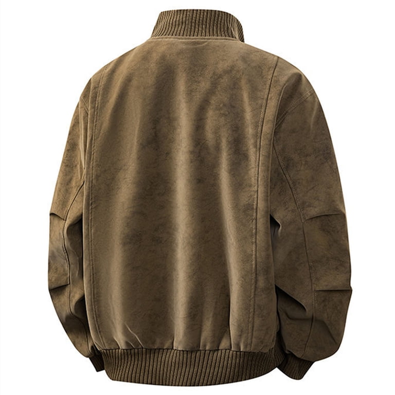 Wrtxtat Full Zip Leather Jacket for Men Relaxed Fit Mock Neck