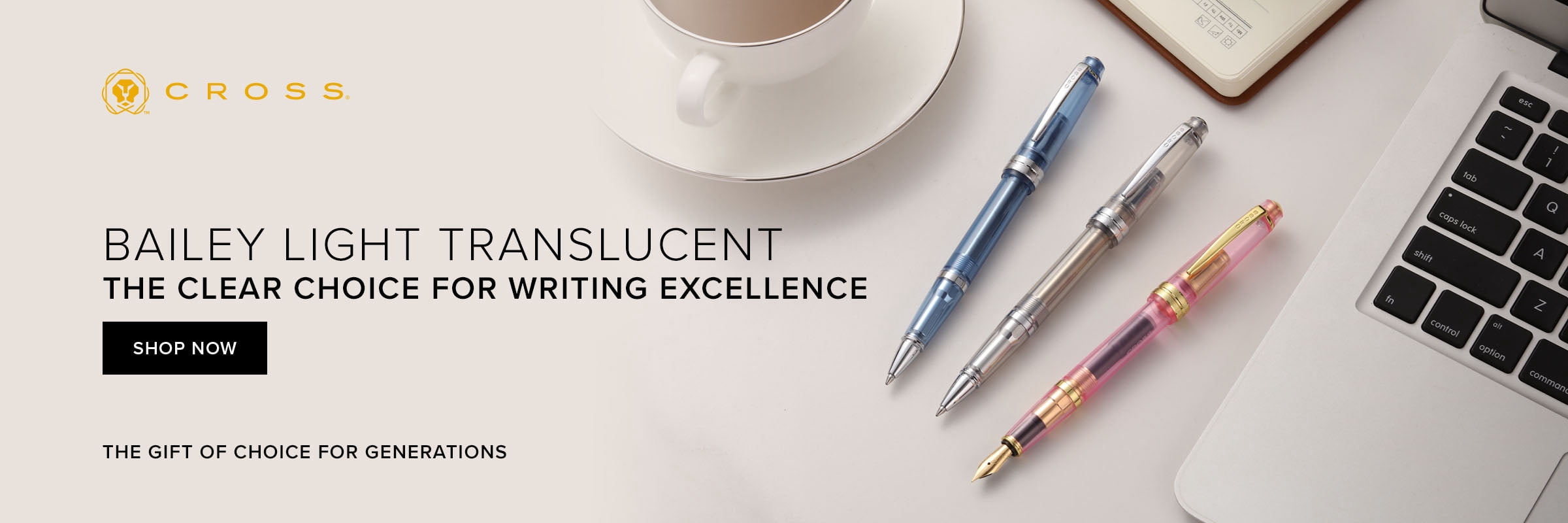 Cross Bailey Light Translucent Clear Resin with Bright Chrome Internal Mechanism and Chrome-plated Appointments Rollerball Pen