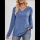 thumbnail image 3 of Blusa de Larga con Cuello en V para Mujer, Blusa Informal de Otoño, Suéter Tipo Túnica, Ropa de Moda. Azul XL, 3 of 5