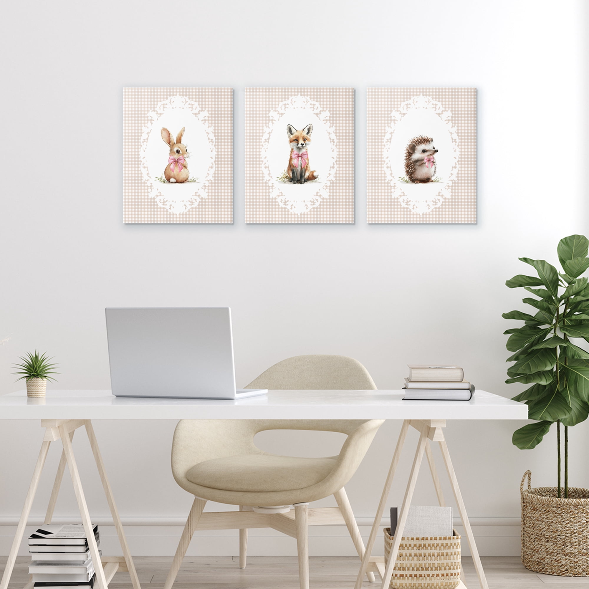 Stupell Industries Vintage Baby Bow Animals 3 Piece Canvas Wall Art Set, design by Christine Simpson Art