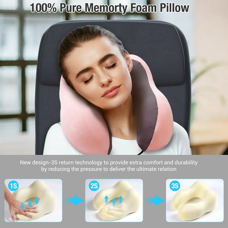 Power of Nature Travel Pillow Luxury Memory Foam Neck Head Support Pillow  Soft Sleeping Rest Cushion for Airplane Car & Home Best Gift Pink 