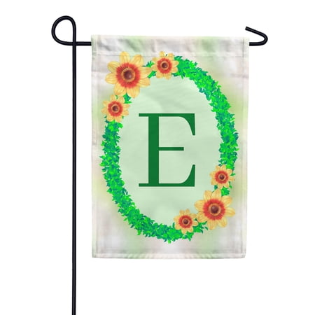 America Forever Spring Monogram Garden Flag Letter E 12.5 x 18 inches Double Sided Vertical Outdoor, Yard, Lawn, Beautiful Flowers, Green Ivy, Floral Wreath, Summer Flower Garden Flag