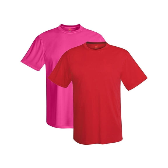 Hanes 4 oz NANO-T Cool Dri T-Shirt (Pack of 2) (1 Deep Red / 1 Wow Pink)