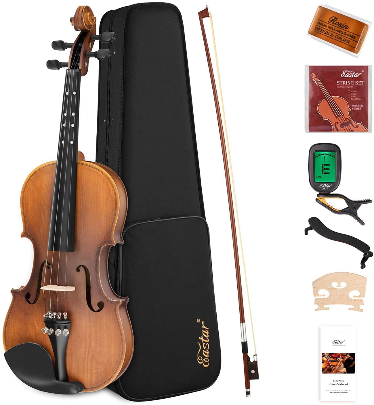 Paititi 3/4 Size Solid Wood Student Violin Complete Package W Case Bow Rosin String Mute Tuner Complete Package 