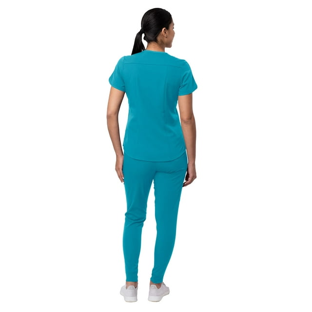 Adar Pro Modern Athletic Scrub Set For Women - Modern V-Neck Scrub Top & Yoga Jogger Scrub Pants