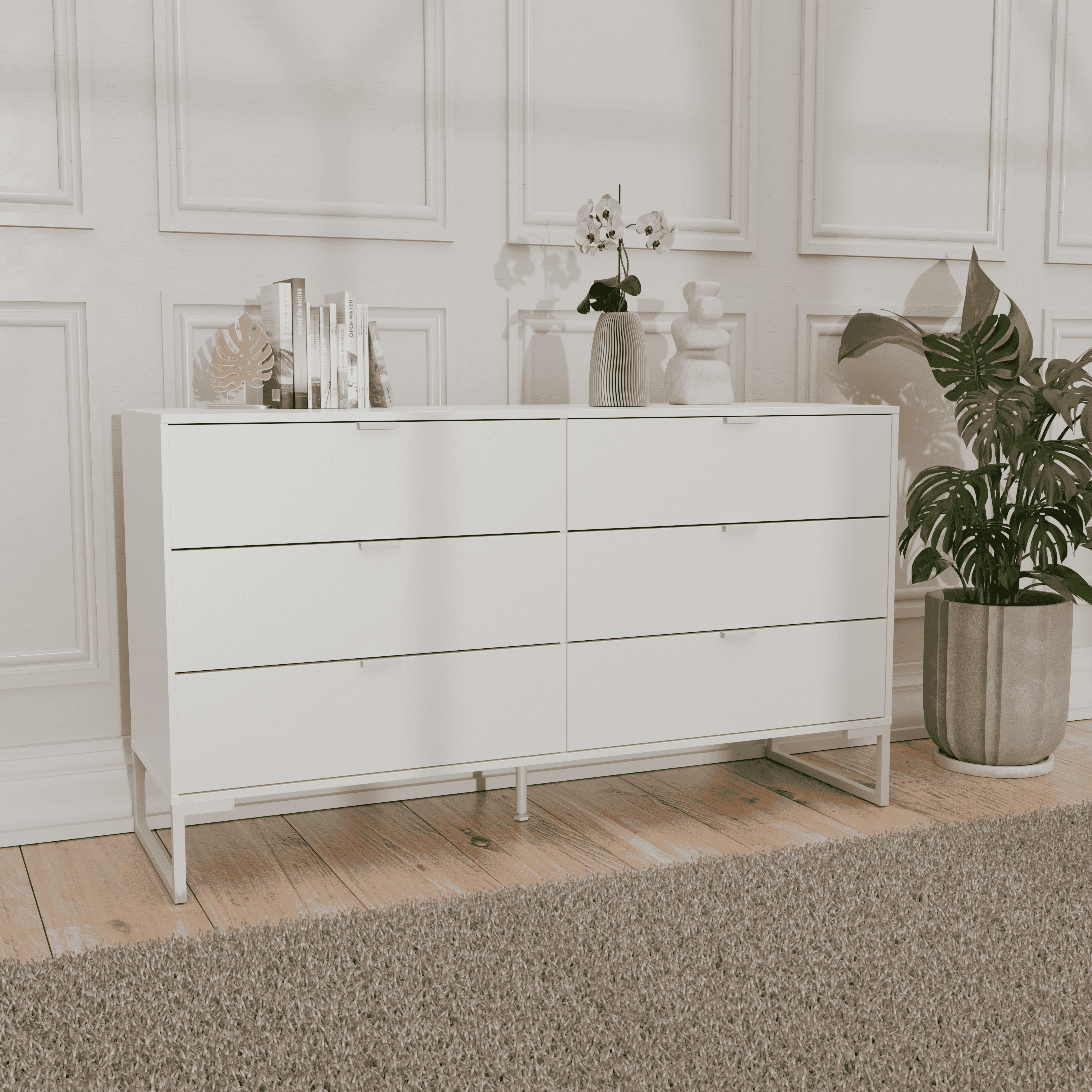 Kappesberg Collins White 6-Drawer Modern Dresser, 57" W – Spacious Bedroom Storage for Adults & Teens