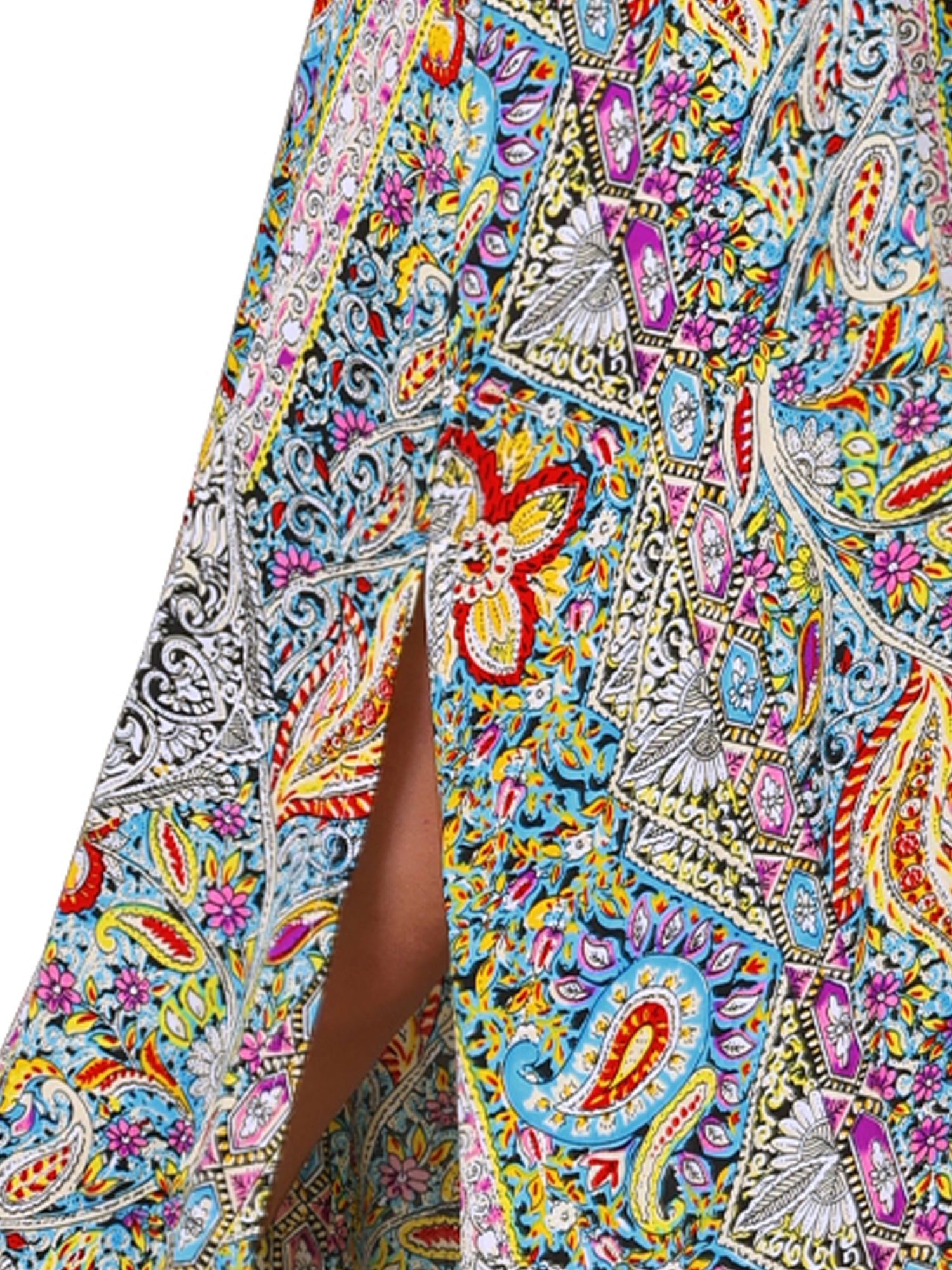 DARING DIVA Floral V Neck Shirred Elastic Waist Split Flowy Long Dress S Multicolor