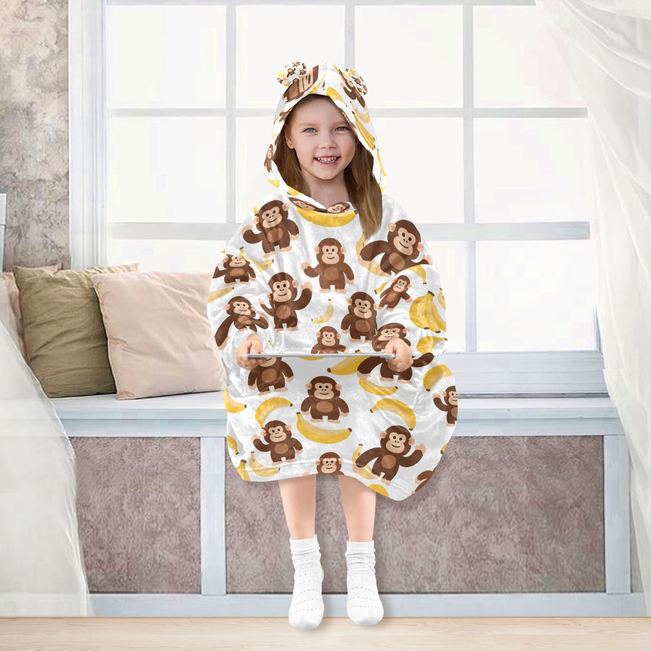 joogoo Wearable Blanket Hoodie for Cartoon Monkey Bananas Cute Oversized Sherpa Hooded 3-14 YR M