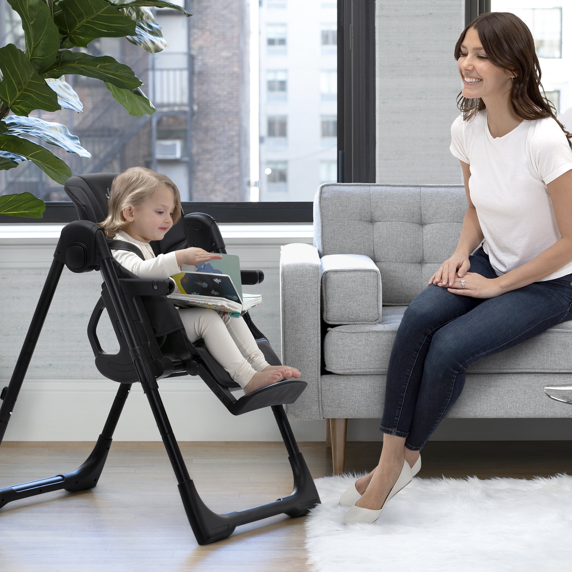 Jeep by Delta Children Classic Convertible 2-in-1 High Chair for Babies and Toddlers with Adjustable Height, Recline & Footrest - Dishwasher Safe Meal Tray, Black