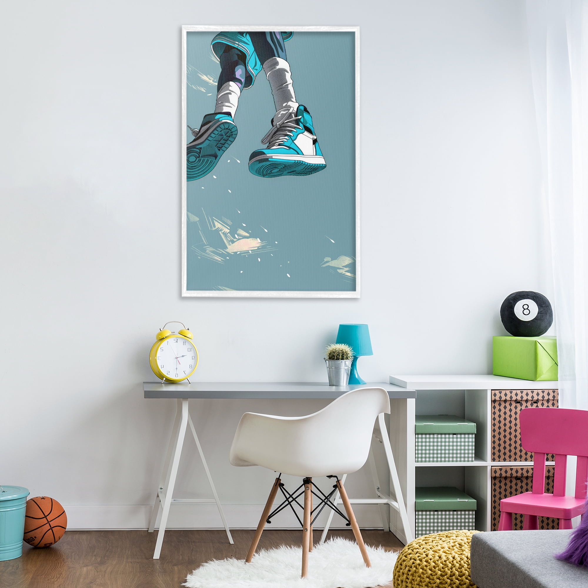 Stupell Industries Sporty Jump with Sneakers White Framed Giclee Art, design by Ray Powers