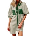 thumbnail image 2 of Tumotour Shirt Dress for Women Mini Dress Women Dress Summer Casual V Neck Short Sleeve Button Striped Tunic Dresses With Pockets, 2 of 6